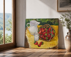Strawberry Still Life Oil Painting Kitchen Wall Art Original Signed COA