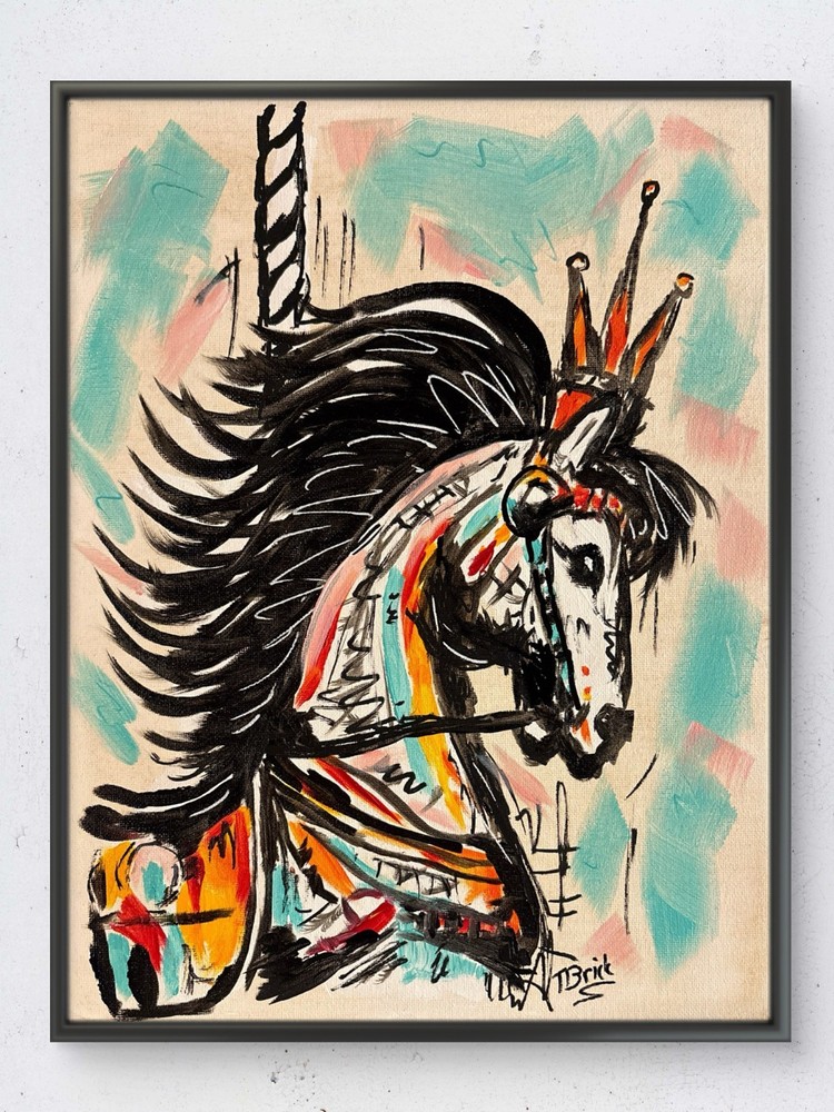 Original Carousel Horse Expressionist 11×14 Signed Acrylic Canvas Painting