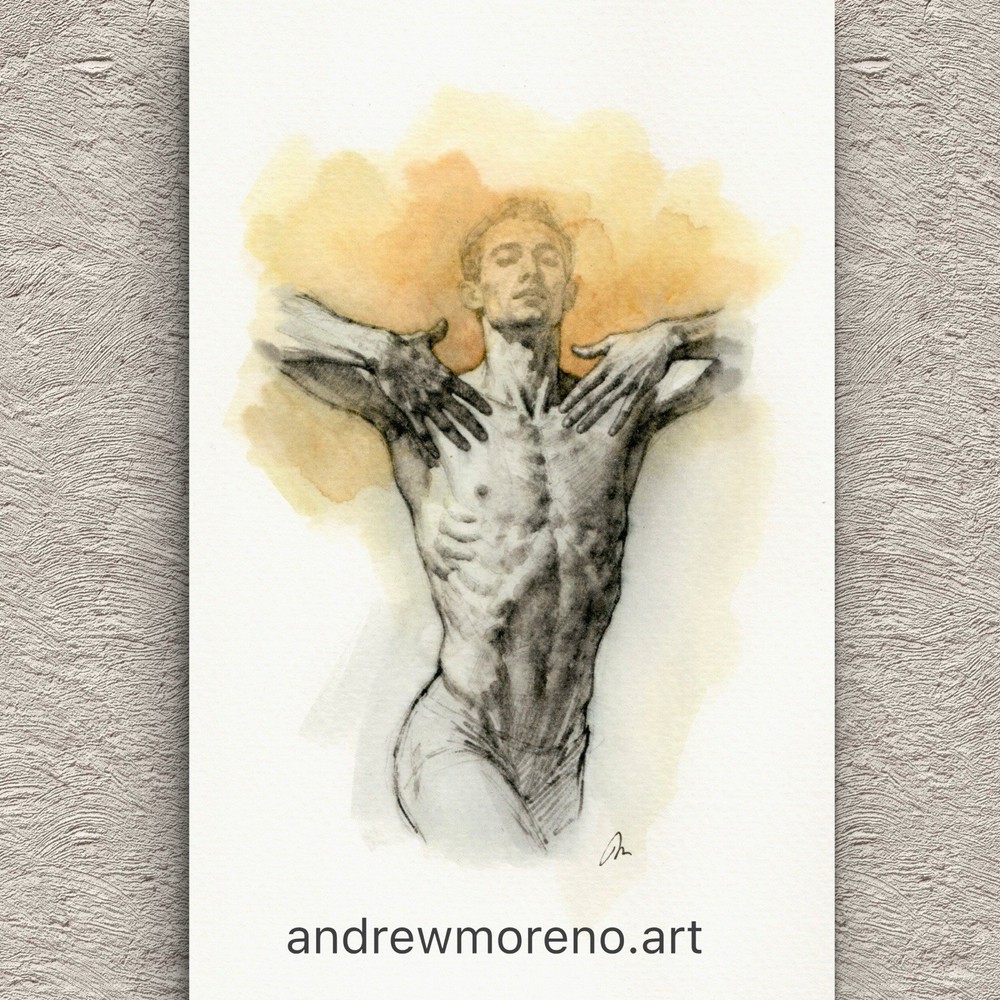 Original Watercolor Painting Male Figure Study Book Page (5.5 × 8.5 inches)