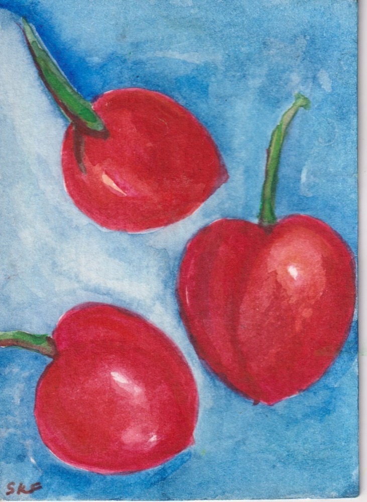 Original ACEO Cherries 🍒 Watercolor Painting Sharon Foster