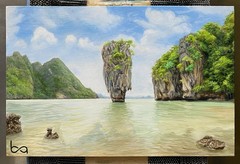 Thailand Landscape Painting Khao Phing Khan 4.75×7.25″ Acrylic Original on Wood