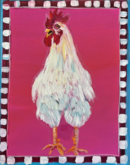 Original Painting, Funny Chicken Rooster Hen Bird, Acrylic Art 11x14inch Canvas