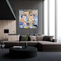 Abstract Portrait Painting Colorful Modern Original Wall Art Face Canvas Boho