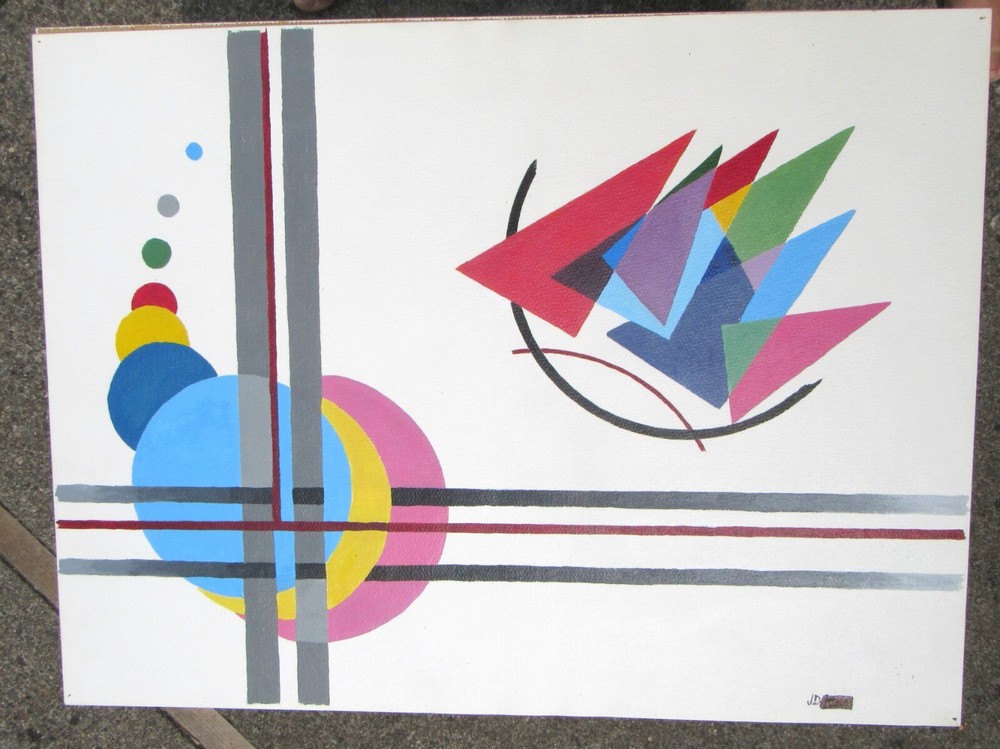 TWO VINTAGE 70S MID CENTURY MODERNIST ABSTRACT SIGNED ACRYLIC PAINTINGS MCM