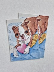 ACEO PRINT, Boston Terrier Dog, Pet Portrait, Mini Art Painting, Abstract