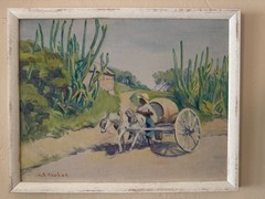Vintage Framed Oil Painting Donkey Cart Rural Landscape Signed A S Hawkes Framed