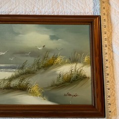Vintage SEASCAPE coast ocean Painting original hand painted sand beach signed