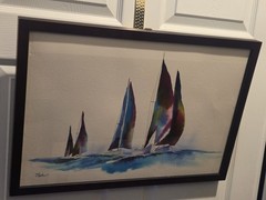 Watercolor Painting Boat Racing Sailboats People Vibrant Modern Artist Signed
