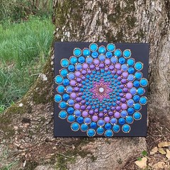 14″ x 14″ Mandala Dot Art Hand Painted Original OOAK – Dot Mandala – Blue Purple