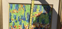 Vintage Original Oil Painting Framed Unsigned Hyacinth Wild Flowers Field Grass