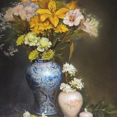 Original Oil Painting Still Life Realism Flower in Chinese Painting Vase 18×24″