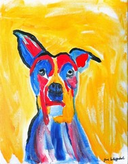 Bold Colorful Expressionistic Signed Original 11×14 Art Canvas Cute Dog BACH