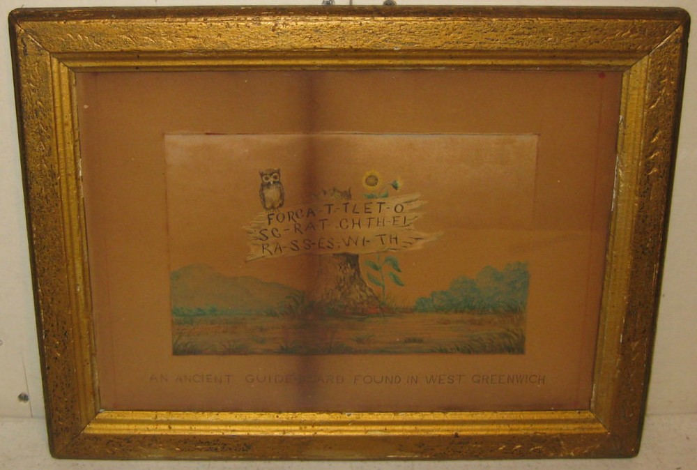 ANTIQUE ANCIENT TRAVELER „GUIDE-BOARD“ RHODE ISLAND FOLK ART SIGN OWL PAINTING