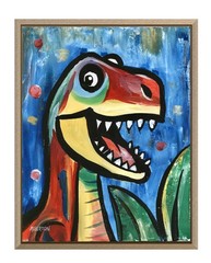 Atherton 11×14 Original Expressionism Dinosaur painting „Cute Dino6“ hand signed