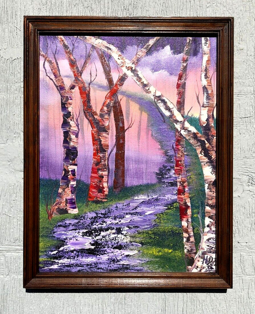 ABSTRACT MULTI-COLORED FOREST, Original Framed Oil Painting-Well Framed by: H.D.