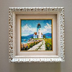 Lighthouse Impasto Original Oil Painting: 3D Textured Art Unframed 6×6″