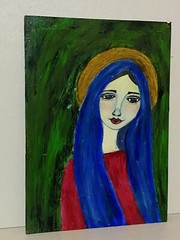 Original Portrait Painting Of A Girl In Blue Hair 10” X 14”