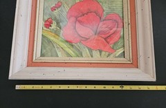 Vtg Original Watercolor Painting Coral Poppies Flowers Signed 16″x13″