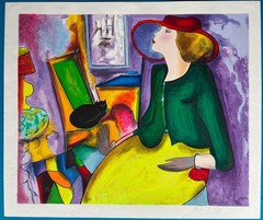 Linda Le Kinff Signed „Chapeau Rouge“ Limited Edition Serigraph