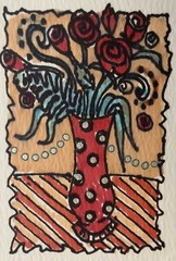 „Polka Dots & Roses“ Orig. watercolor and ink trading card signed by artist