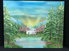 Handpainted 16 x 20 Canvas Painting Church In The Woods Home Decoration