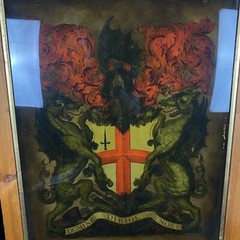 WWI Era Reverse Oil Painting On Glass London England Coat Of Arms Dragons
