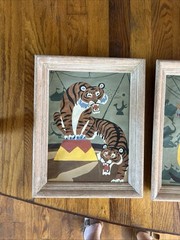 Vintage Pair Of Circus Paint By Number Paintings Clown, Tigers Framed 1950’s