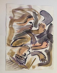 Nancy Volpe Painting Figural Abstract Man And Woman Couple Watercolor Hands Feet