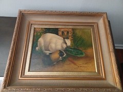 Original Rabbit Oil Painting Signed C. Buronson,Excellent Condition THE BEST ONE