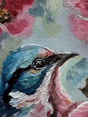 ACEO PRINT Blue Jay Painting Impressionistic Abstract Heavy Impasto Fine Art
