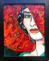 Original painting GIRL IN RED HAT, wax painting, 10″x8″, signed