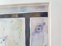 1990 Abstract Architectural Geometric Watercolor Modernist Framed Art