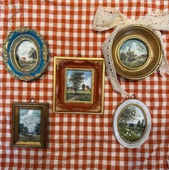Tiny Masterpiece, Handmade Landscape Painting with Rustic Cottage Vintage frame