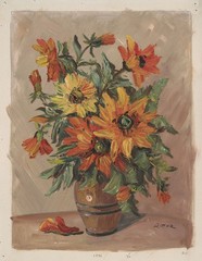 LEO RITTER Signed Vintage cMid-Lt 1960s Austrian Oil Painting FLORAL STILL LIFE