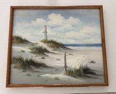 Vintge Shades of Blue ORIGINAL Coastal Lighthouse Seascape SIGNED Anthony FRAMED
