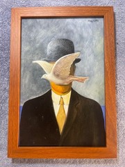 RENE MAGRITTE DRAWING ON ANTIQUE WOOD, FRAMED ON WOOD, SIGNED AND SEALED