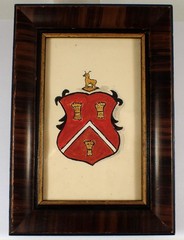 ESTATE Vtg 1941 Original Painting Smith Coat of Arms in Antique 7″ Wood Frame