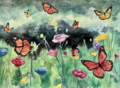 „The Butterfly Garden“ Original Watercolor Painting by Remy Koufax 11×15 Inches