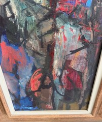 Vintage MCM Abstract Figural Oil Painting Mid Century Modern Art 1960s Signed