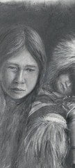 Original Expressive Native American and Child 14 x 11 Pastel on Pastel Paper