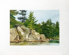 8×10 Maine Original Oil Painting Atlantic Ocean Rock Pinetree New England Signed
