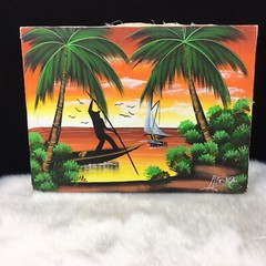 Fun Vintage 60s 70s Tropical Island Painting Set Mid Century Mod Signed Alonso