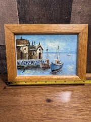 Vintage Nautical Harbor Oil Painting Signed Davis MCM Impasto Fishing Boat Art