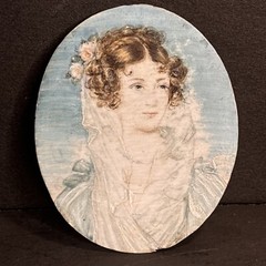 Antique Miniature Portrait/Lady/Bronze Frame/France C.1900/Hand Painted/Oval
