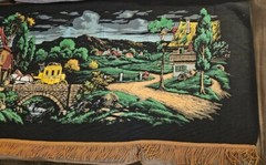 60s Vintage German Wool Painting With Gold Fring