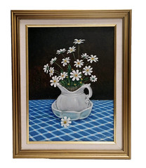 William Tompkins Daisies In Pitcher Expressionist Still Life Oil Painting 16X20
