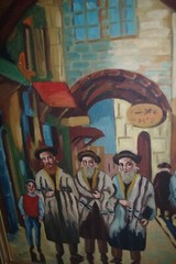 Vintage Judaica Tallit Hassidim Jerusalem Israel Oil Painting Signed H Bloch