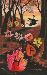 HALLOWEEN PRINT OF PAINTING horse Fall RYTA HEADLESS HORSEMAN VINTAGE STYLE ART