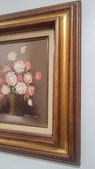 💐 Robert Cox Floral Oil Painting Pink Roses In Vase