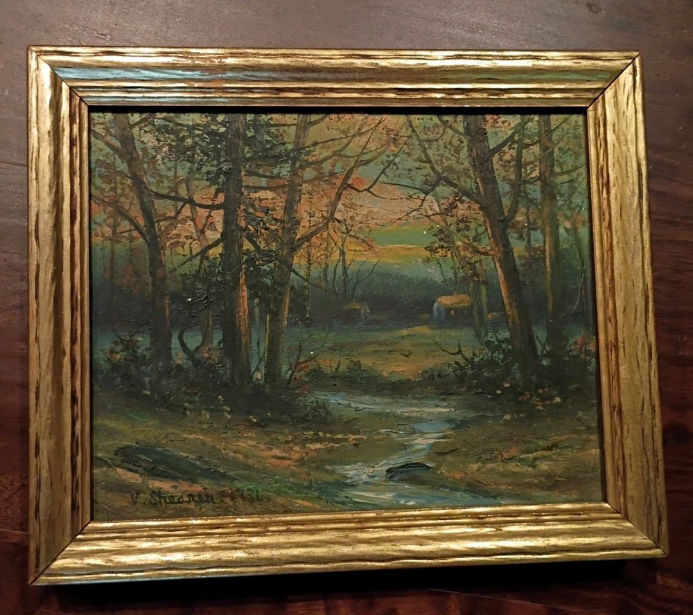 Vintage 1936 Original Oil Painting PA Artist Victor Schearer Landscape Framed